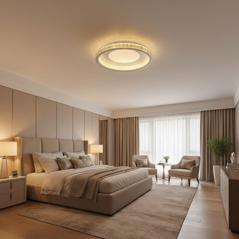DANUBE HOME Iris Modern LED Celing Light Contemporary Pendant Lamps Hanging Lanterns LED Modern Design Indoor Lighting For Bedroom L57xW57xH15cm-White Silver - Image 2