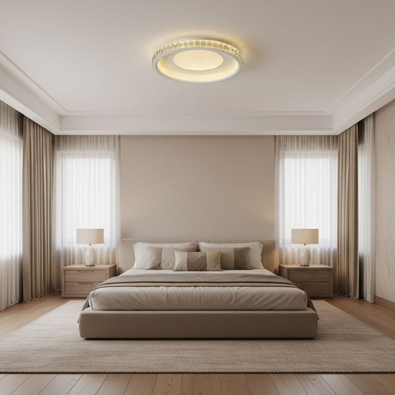 DANUBE HOME Iris Modern LED Celing Light Contemporary Pendant Lamps Hanging Lanterns LED Modern Design Indoor Lighting For Bedroom L57xW57xH15cm-White Silver - Image 4