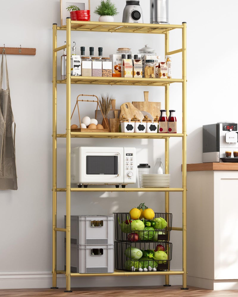Sakugi Storage Shelves - 5 Tier Shelf Organizer, Heavy Duty Garage Shelving Unit with Leveling Feet, Stable Metal Shelves Organizer for Pantry, Kitchen and Closet, 33.0" W x 12.6" D x 72.0" H, Gold - Image 3