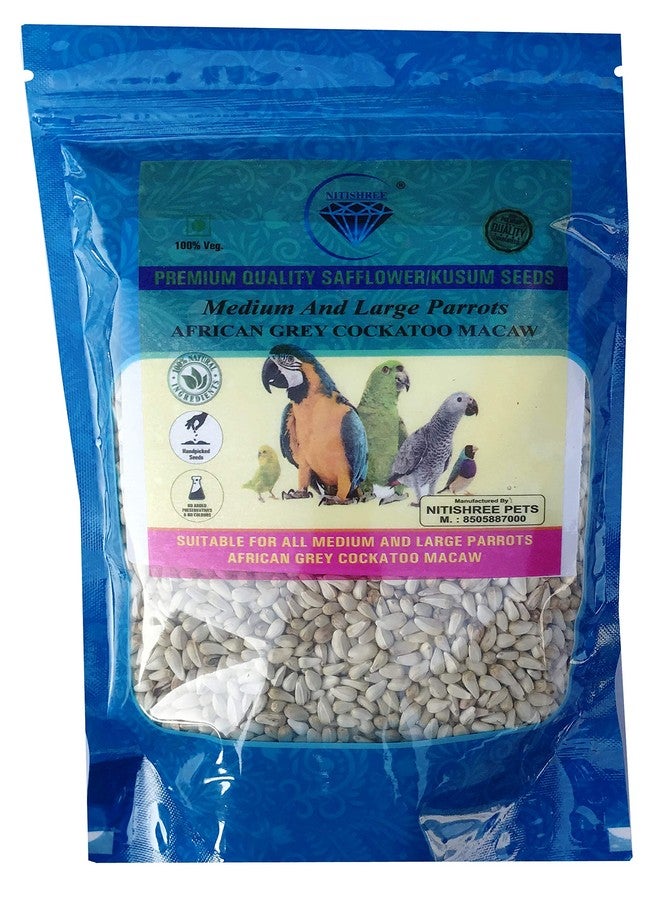 بذور نيتيشري العضوية من الزعفران/كوسوم بيج/كوسومولو، غذاء لجميع أنواع الطيور الأليفة: الببغاوات، الكوكاتيل، البادجي، الكوكاتو، الطيور الغريبة، والطيور البرية - 500 غرام - Image 1