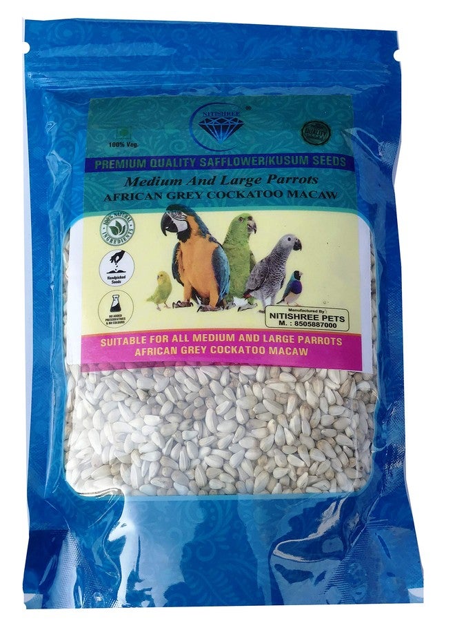بذور نيتيشري العضوية من الزعفران/كوسوم بيج/كوسومولو، غذاء لجميع أنواع الطيور الأليفة: الببغاوات، الكوكاتيل، البادجي، الكوكاتو، الطيور الغريبة، والطيور البرية - 500 غرام - Image 2