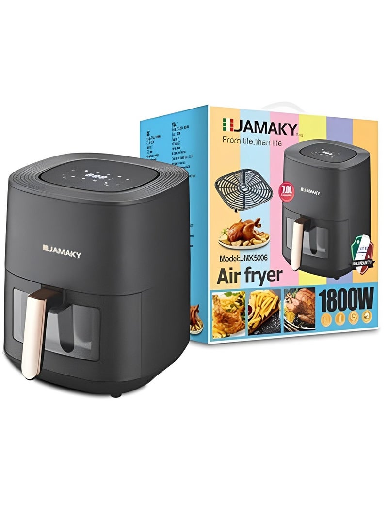 Jamaky Italy قلاية هوائية ديجيتال 1800 وات - 7 لتر بتكنولوجيا إيطالية ، JMK 5006 مع شاشة LCD تعمل باللمس لطهي طعام صحي بدون زيت للاستخدام المنزلي والمطابخ  - Image 1