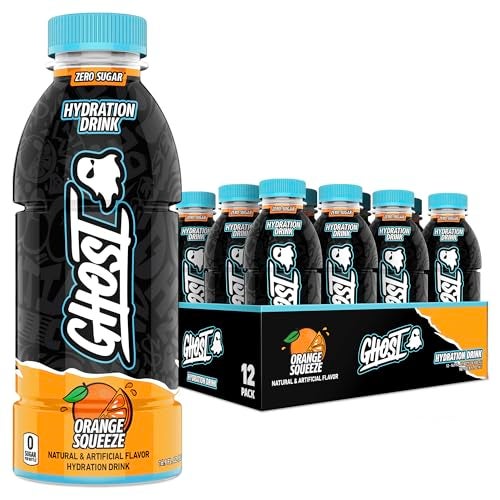 GHOST Hydration Drink, Orange Squeeze - RTD Sports Drink with Electrolytes, Natural Vitamins & Minerals - All Day Lifestyle Hydration Beverage - Zero Caffeine & Zero Sugars - 16.9 Fl Oz, 12 Pack - Image 1