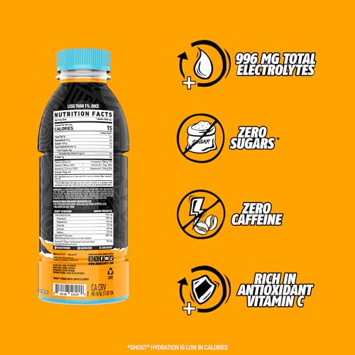 GHOST Hydration Drink, Orange Squeeze - RTD Sports Drink with Electrolytes, Natural Vitamins & Minerals - All Day Lifestyle Hydration Beverage - Zero Caffeine & Zero Sugars - 16.9 Fl Oz, 12 Pack - Image 4