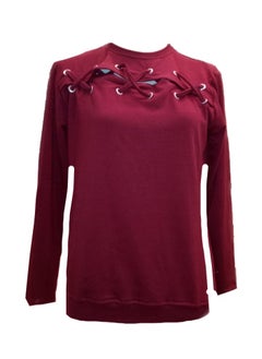 Generic Women cotton Tracksuit Training set 2 pieces burgundy pants & sweatshirt  - Image 2