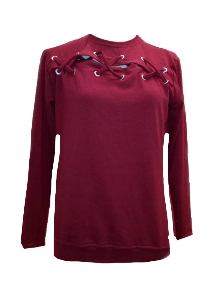 Women cotton Tracksuit Training set 2 pieces burgundy pants & sweatshirt  - Image 2