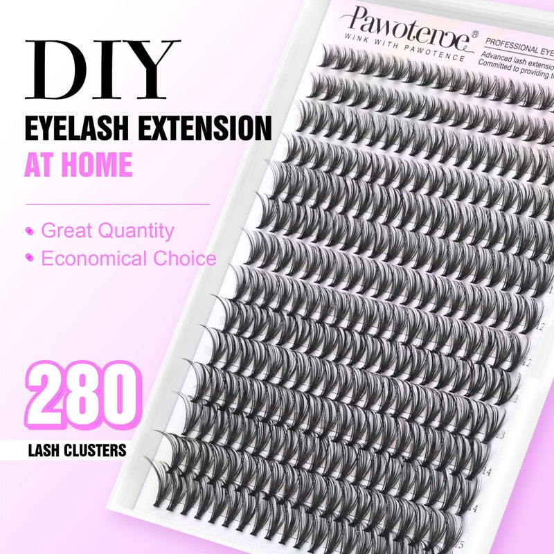 Pawotence Lash Clusters Natural 30D Cluster Eyelash Extensions 8-15mm Individual Lashes Cluster Wispy 280pcs Eyelash Clusters Lash Extension for Self Application (30D, 0.07D, 8-15mm) - Image 2