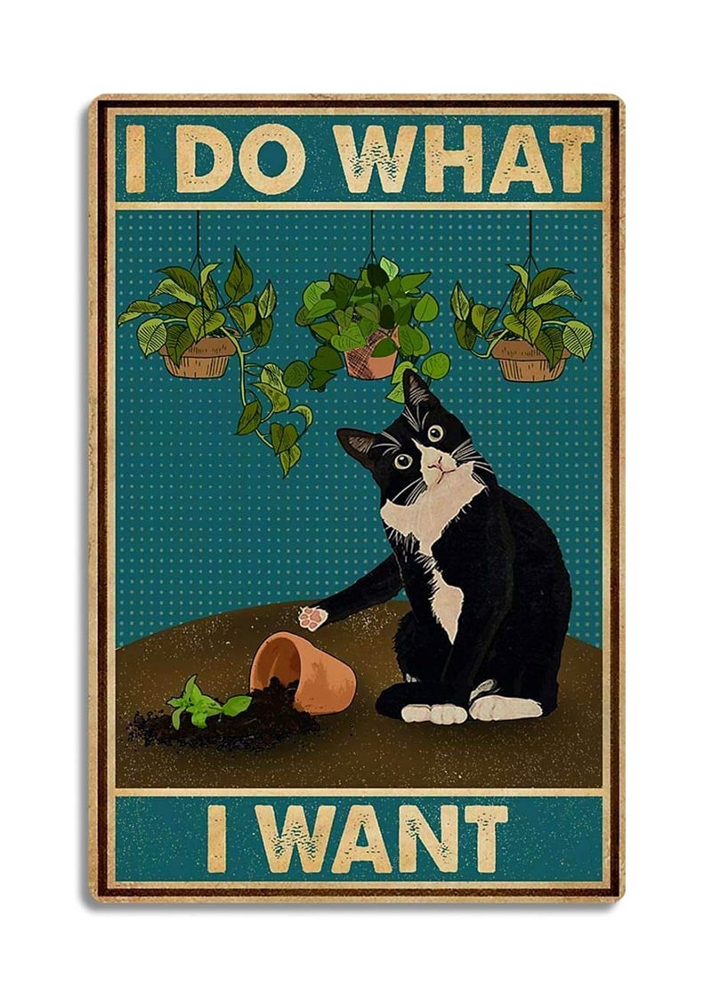 Fmcmly I Do What I Want Funny Black Cat Decor Tin Signs Cute Cat Personalized Metal Poster Wall Art Decor Sign for Home Bathroom Garden Restroom Bedroom Bar Cafe 12x8 Inches Vintage Tuxedo Cat Metal - Image 1