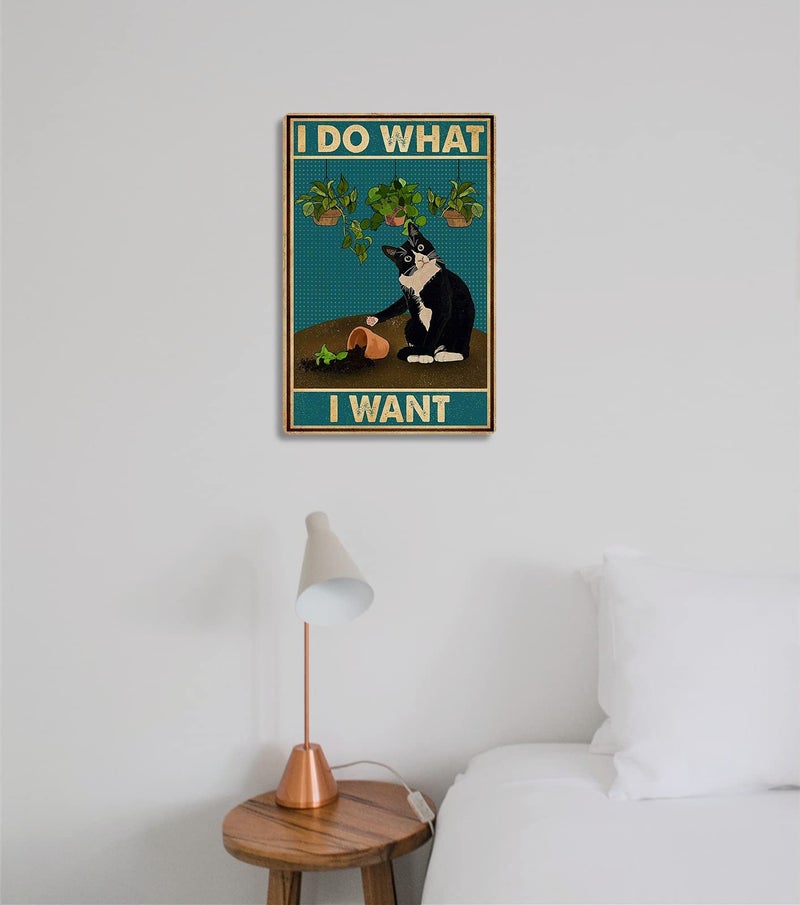 Fmcmly I Do What I Want Funny Black Cat Decor Tin Signs Cute Cat Personalized Metal Poster Wall Art Decor Sign for Home Bathroom Garden Restroom Bedroom Bar Cafe 12x8 Inches Vintage Tuxedo Cat Metal - Image 5