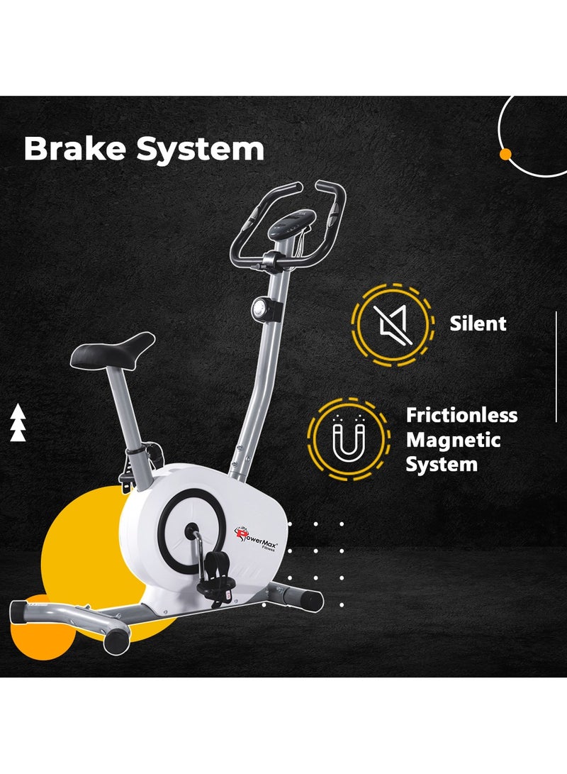 PowerMax Fitness Fitness Bu-515-Al502 Steel Magnetic Exercise Upright Bike, Grey, White SNone - Image 5