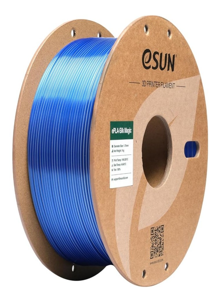 eSUN eSUN Silk Dual-Color PLA Filament 1.75mm, Co-Extrusion Silk Magic PLA 3D Printing Filament, Gradient Changing 1KG Spool (2.2 LBS) for 3D Printers, Silk Blue Silver 