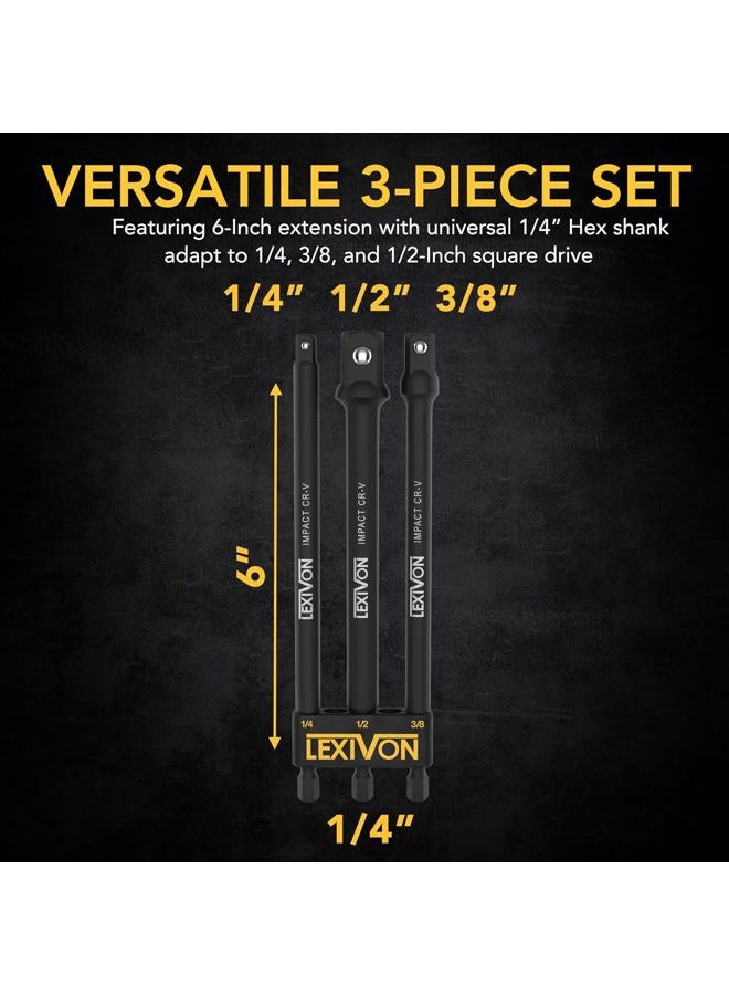 LEXIVON Impact Socket Adapter 3" 6" and 12" Extension bit, 1/4" 1/2" 3/8" Hex Drive, Power Drill Socket Converter for Impact Torque Wrench, Turn Cordless Power Drill Into Nut Driver for Automotive, Tool Kits - Image 4