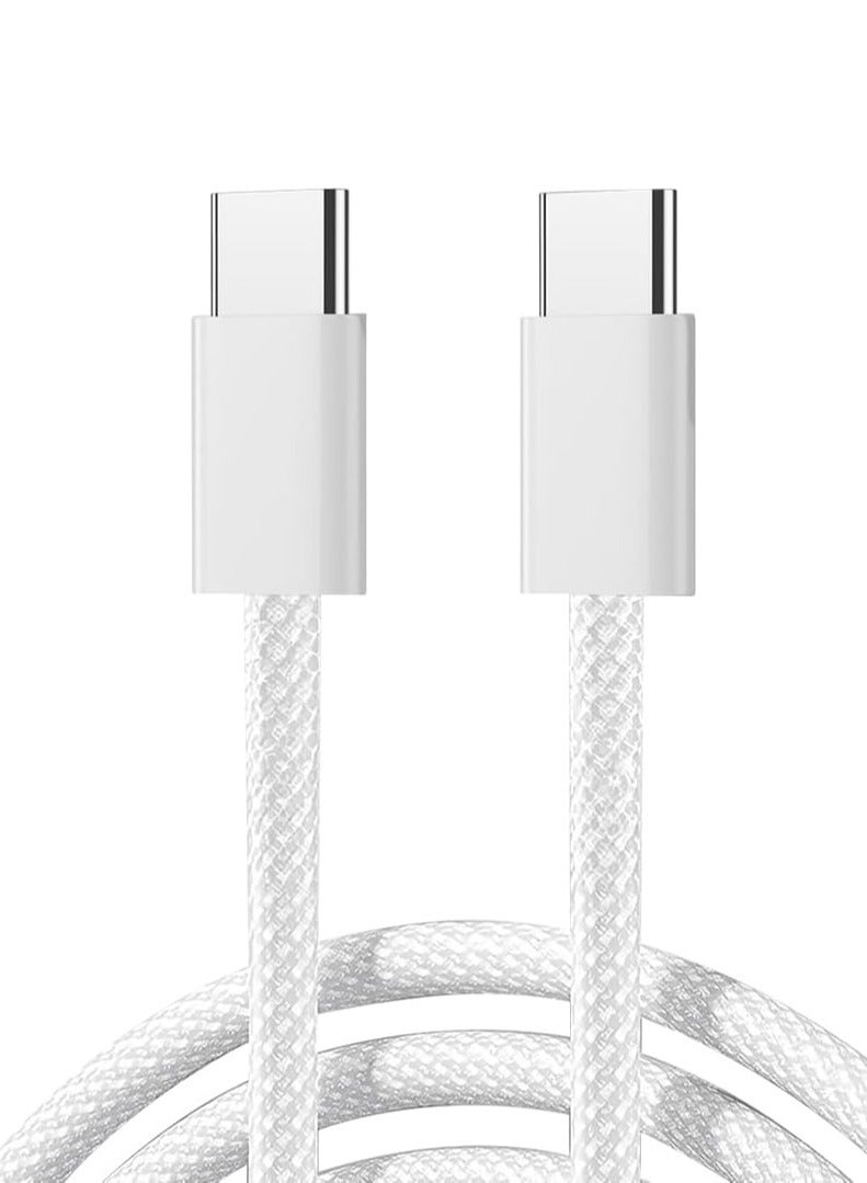 Fast charging Type-C to Type-C braided data cable, 60W, 1 meter long, white