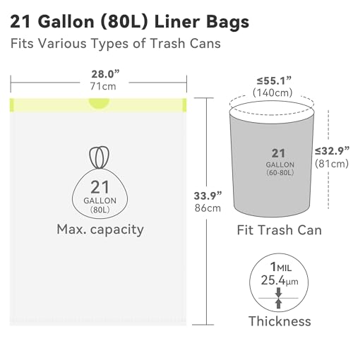 Ninestars Extra Strong White Trash Bags with Drawstring, Multiple Sizes 90 Count, Kitchen Drawstring trash bags 90 Trash Bags (21 gallon 90 ct) - Image 5