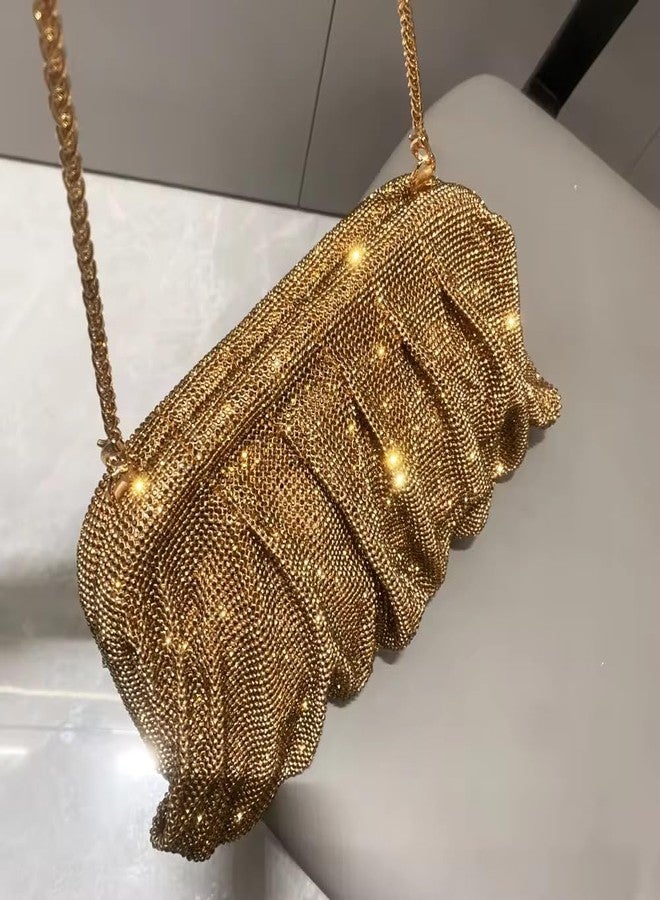BLUE BEADS Full Shinny Rhinestone Crystal Evening Clutch Bag Sparkling Glitter with Chain Sling Bag for Special Occasions Like Wedding Party Prom Evening Night Party For Women Girls (Gold) - Image 4