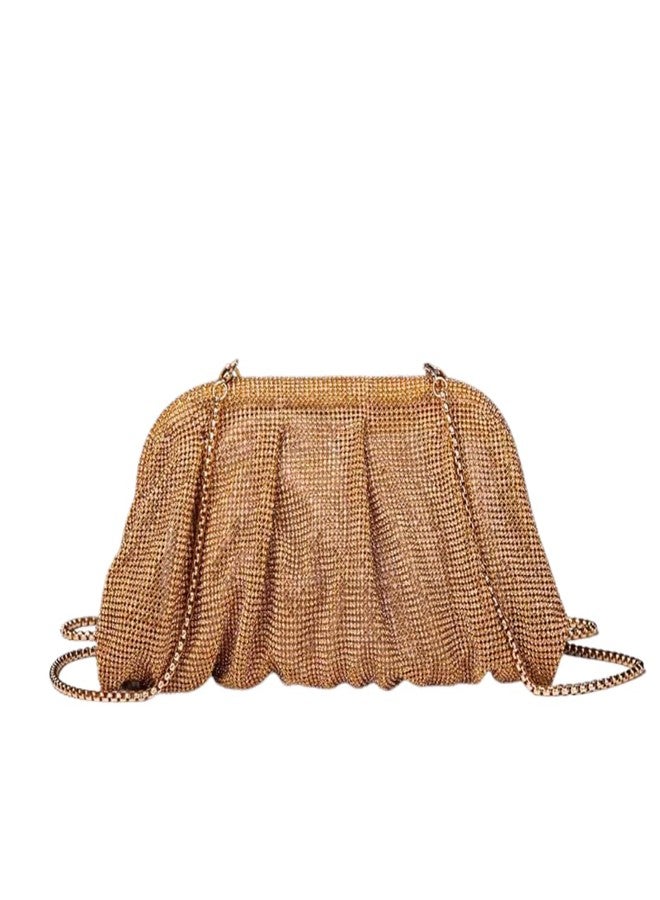 BLUE BEADS Full Shinny Rhinestone Crystal Evening Clutch Bag Sparkling Glitter with Chain Sling Bag for Special Occasions Like Wedding Party Prom Evening Night Party For Women Girls (Gold) - Image 1