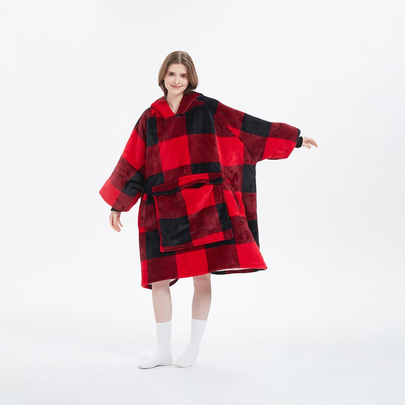 Plus Size Lazy Blanket Hoodie Hoodie Big Pocket Flannel Pullover Home Outdoor Adventure Couple - Image 1