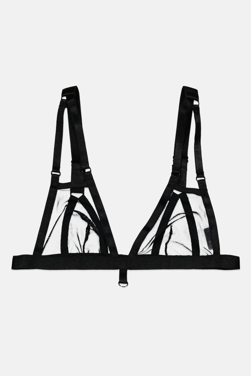 We Are We Wear Women Textured Non Padded Non Wired Triangle Bra, Black - Image 1