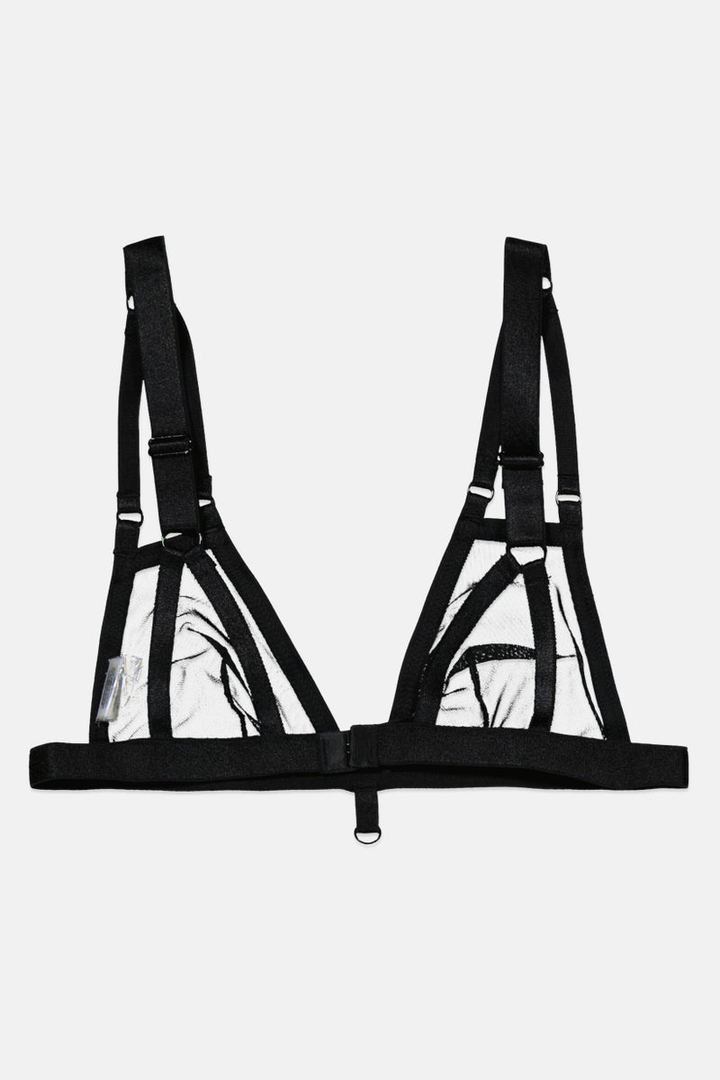 We Are We Wear Women Textured Non Padded Non Wired Triangle Bra, Black - Image 2