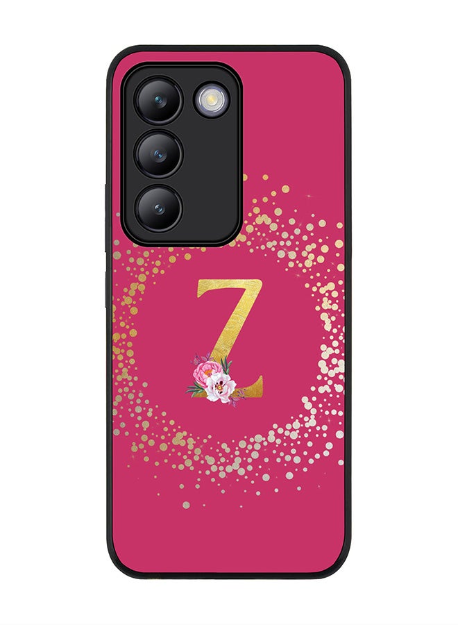 Stylizedd Rugged Black edge case for Vivo V30 Lite 5G, Slim fit Cover Custom Monogram Initial Letter Floral Pattern Alphabet - Z ( Deep Pink Rose ) - Image 1