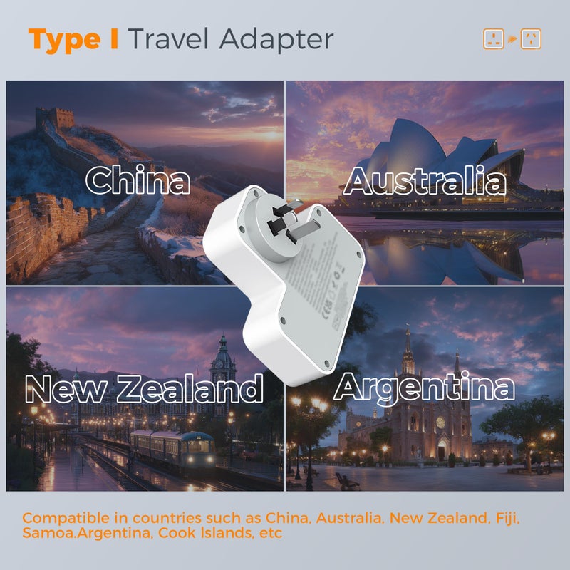 TESSAN 2 Way UK to Australia Plug Adapter 3 USB Ports (1 USB C) - Image 2