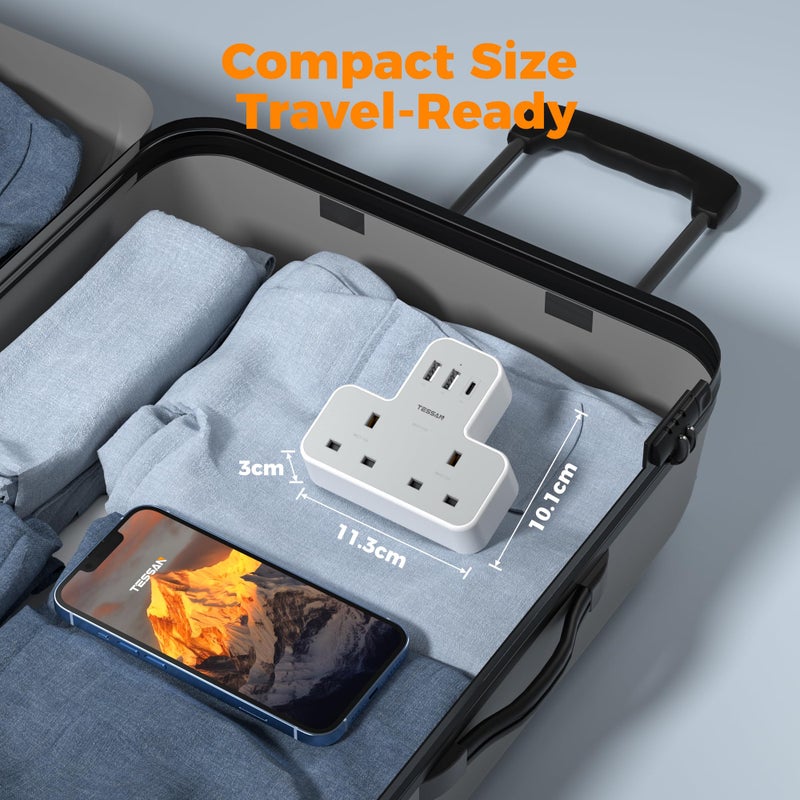 TESSAN 2 Way UK to Australia Plug Adapter 3 USB Ports (1 USB C) - Image 5