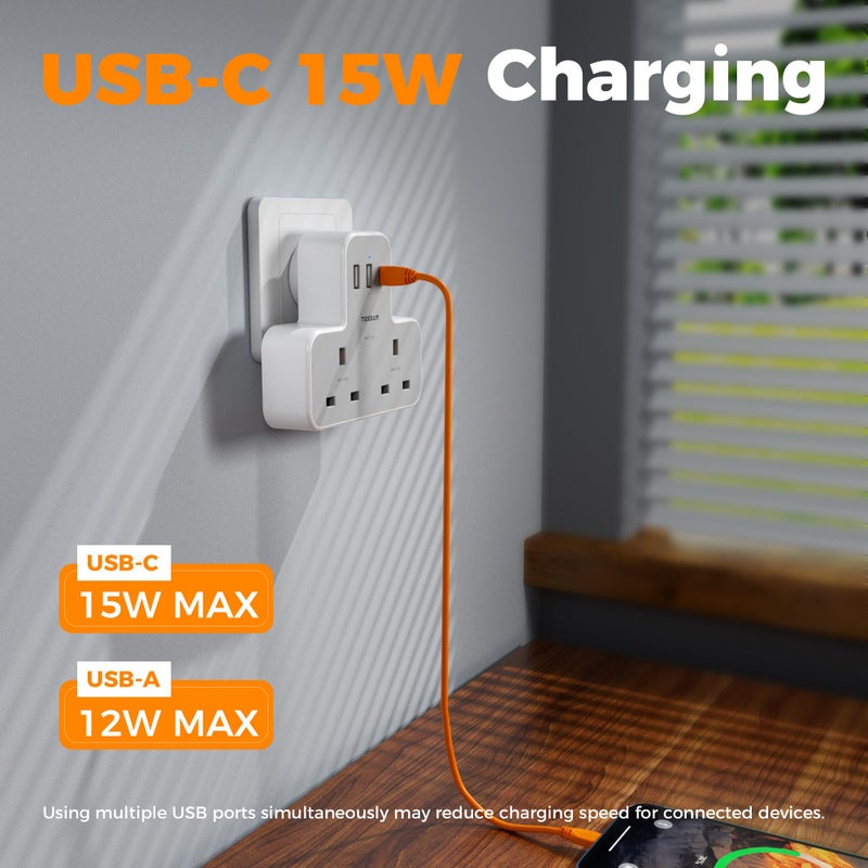 TESSAN 2 Way UK to Australia Plug Adapter 3 USB Ports (1 USB C) - Image 3