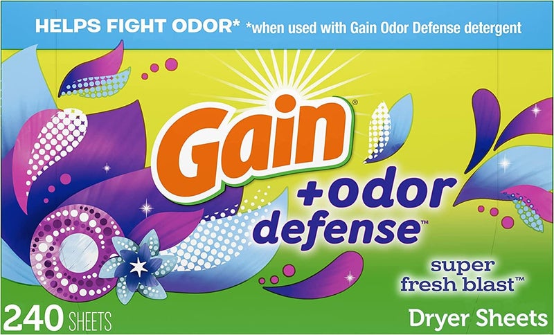 Gain Dryer Sheets Plus Odor Defense Super Fresh Blast Scent 240 Count Helps fight static and odor laundry sheets