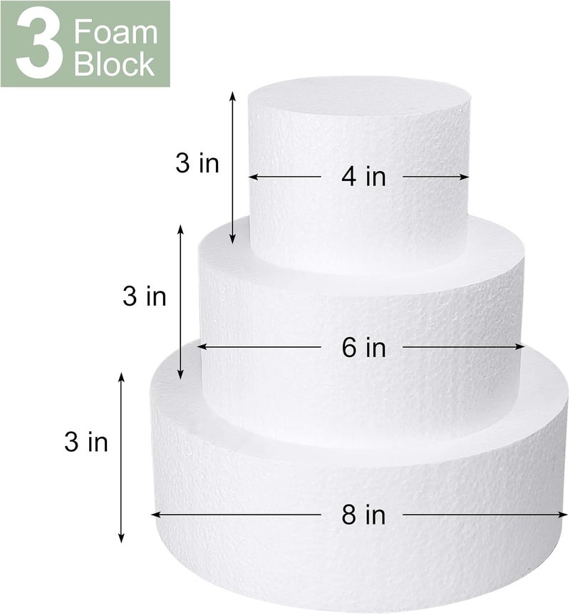 JOBVERT 3 Tiers Foam Cake Dummies 4" 6" 8", White Dummy Cakes Styrofoam Sets, 9 Inch Tall Fake Cake, Dummy Cake for Wedding Cake Supplies Decorating Birthday Wedding Display - Image 2