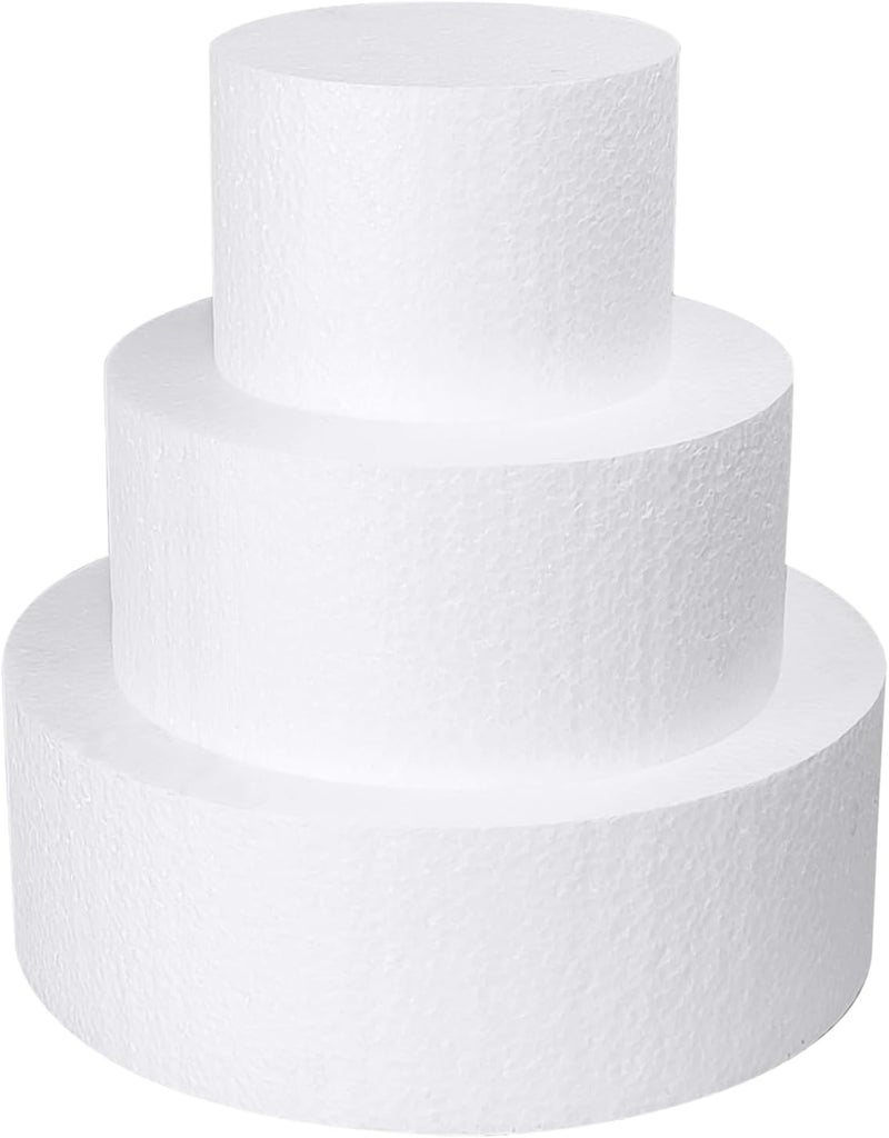 JOBVERT 3 Tiers Foam Cake Dummies 4" 6" 8", White Dummy Cakes Styrofoam Sets, 9 Inch Tall Fake Cake, Dummy Cake for Wedding Cake Supplies Decorating Birthday Wedding Display - Image 1