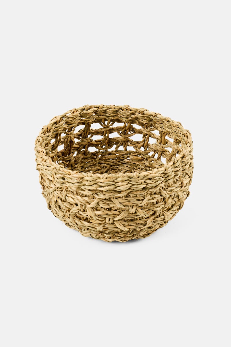 Muy Mucho Sea Grass Round Small Basket 15 x 10 cm, Beige - Image 1