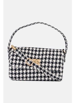 Women Houndstooth Print Cross Body Bag 27 L x 20 H x 9 W cm, Black