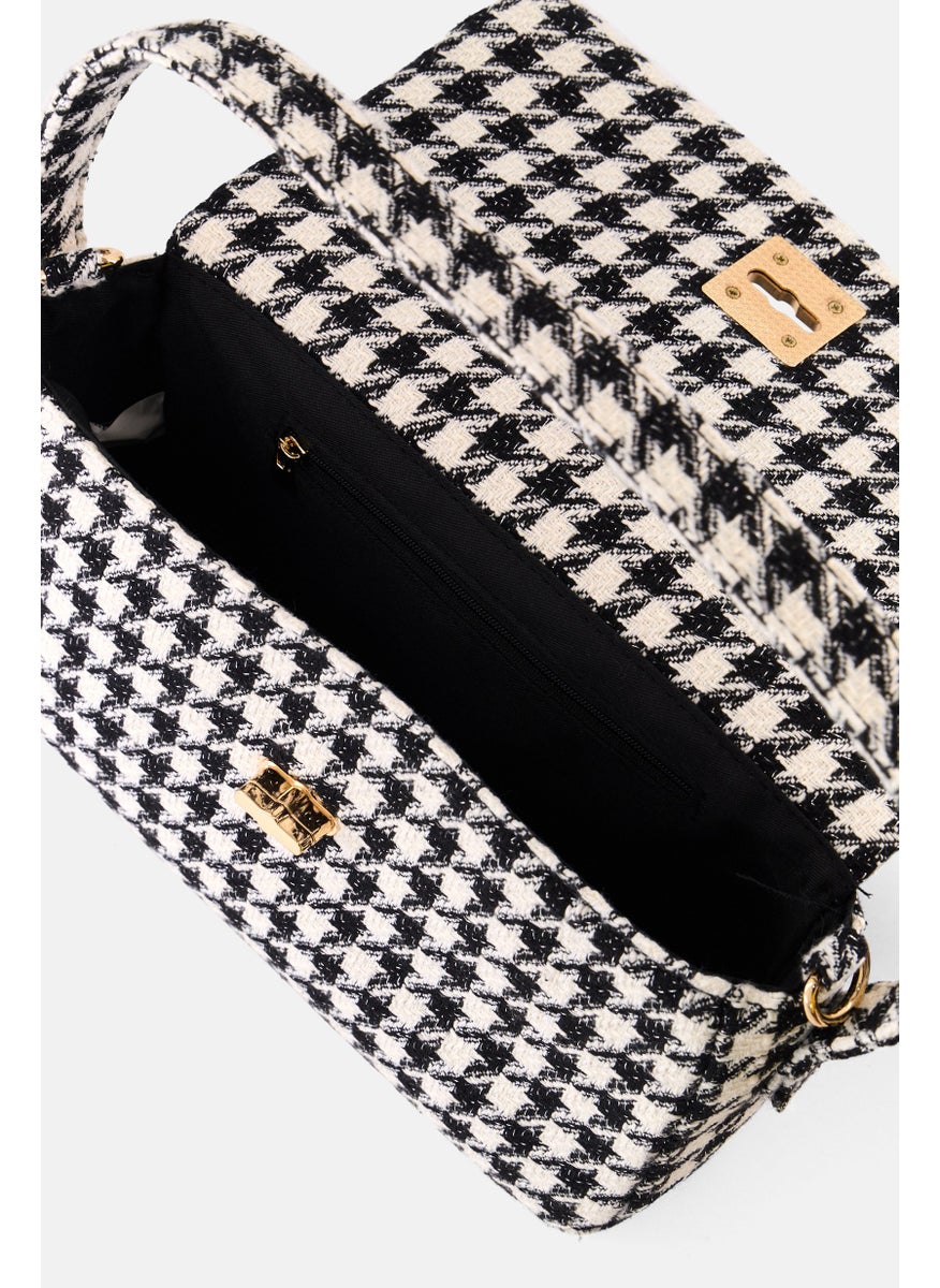 Urban Expressions - Women Houndstooth Print Cross Body Bag 27 L x 20 H x 9 W cm, Black - Image 1