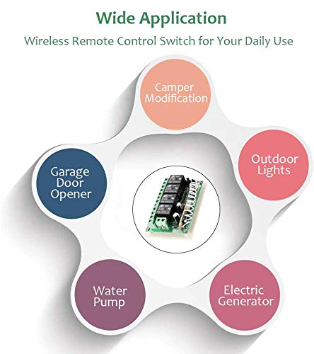 Aubric 12V Relay Remote Switch Wireless RF Remote Control Switch 4 Channel Relay Module 433Mhz Transmitter Receiver Kit Universal Remote Controller for Lights Ceiling Fan Garage Door Opener Gate Car & More - Image 4