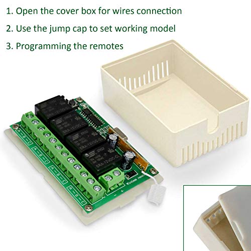 Aubric 12V Relay Remote Switch Wireless RF Remote Control Switch 4 Channel Relay Module 433Mhz Transmitter Receiver Kit Universal Remote Controller for Lights Ceiling Fan Garage Door Opener Gate Car & More - Image 3