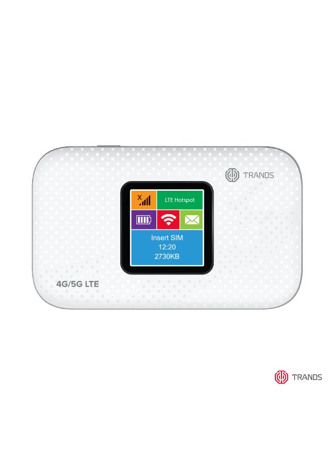 Trands 4G/5G LTE Portable Wi-Fi Router, 300 Mbps Speed, 3000mAh Battery, Connects Up To 10 Devices, USB Type C - White - Image 1