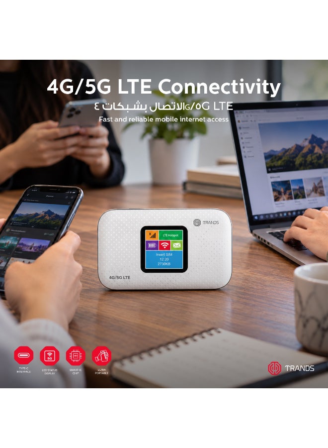 Trands 4G/5G LTE Portable Wi-Fi Router, 300 Mbps Speed, 3000mAh Battery, Connects Up To 10 Devices, USB Type C - White - Image 4