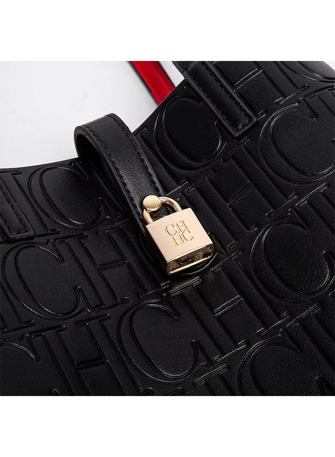 CH CH Simple Women's Handbag, Large Capacity Embossed Crossbody Bag, Classic Luxury Handbag, Solid Color Letter Pattern, Fashion Brand Design - Image 4