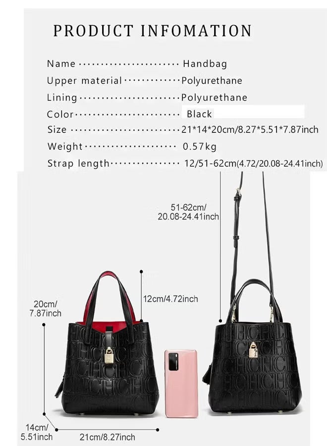 CH CH Simple Women's Handbag, Large Capacity Embossed Crossbody Bag, Classic Luxury Handbag, Solid Color Letter Pattern, Fashion Brand Design - Image 2