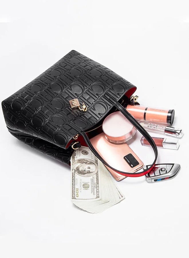 CH CH Simple Women's Handbag, Large Capacity Embossed Crossbody Bag, Classic Luxury Handbag, Solid Color Letter Pattern, Fashion Brand Design - Image 3