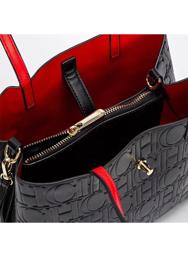 CH CH Simple Women's Handbag, Large Capacity Embossed Crossbody Bag, Classic Luxury Handbag, Solid Color Letter Pattern, Fashion Brand Design - Image 5