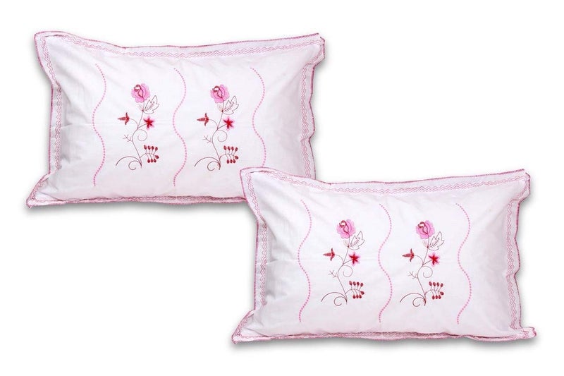 HSR Collection Pure Cotton Embroidered Pillow Cover - Pack of 4, Blue & Pink - Image 3