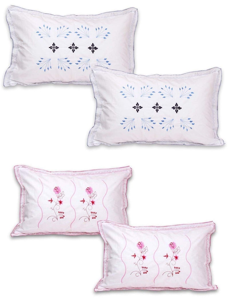 HSR Collection Pure Cotton Embroidered Pillow Cover - Pack of 4, Blue & Pink - Image 5