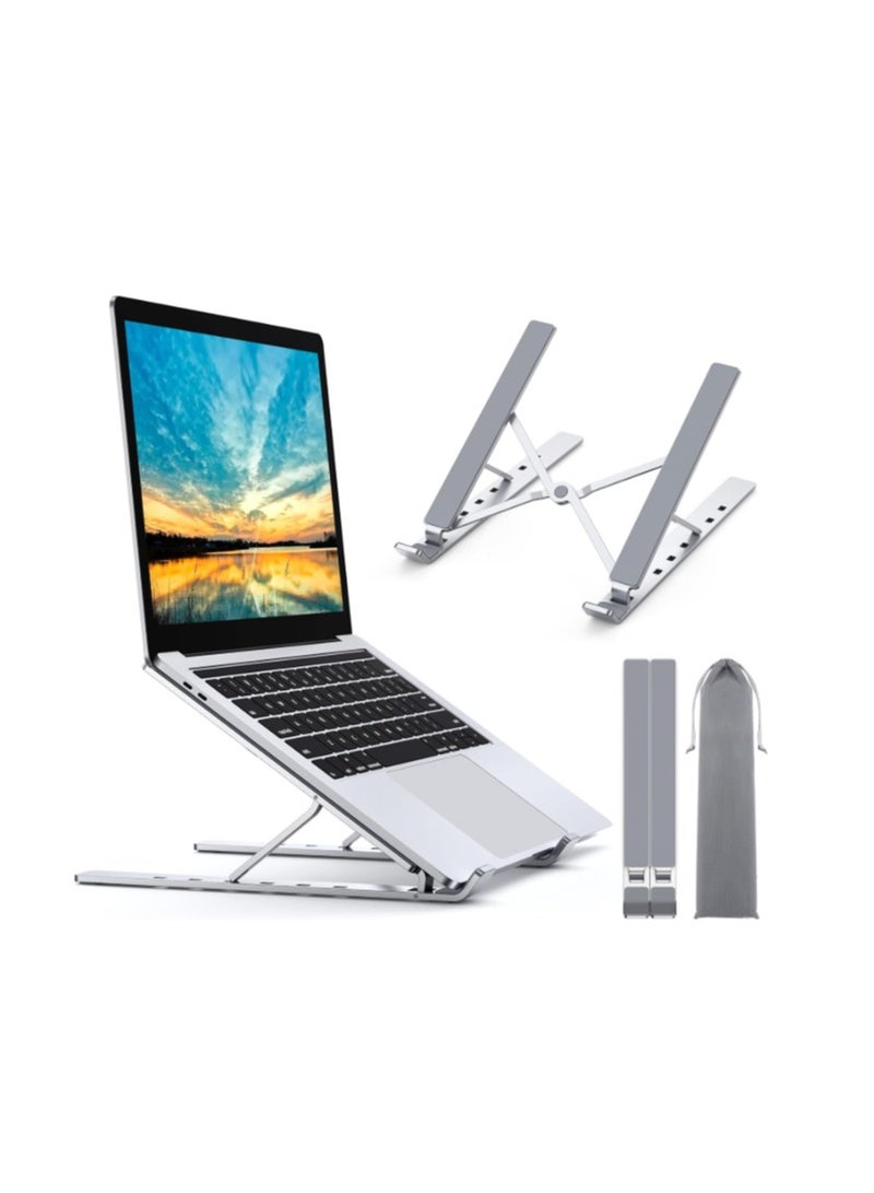 9-Level Height Adjustable Aluminum Laptop Stand Compatible with MacBook Pro Air, Lenovo, Dell - Silver 