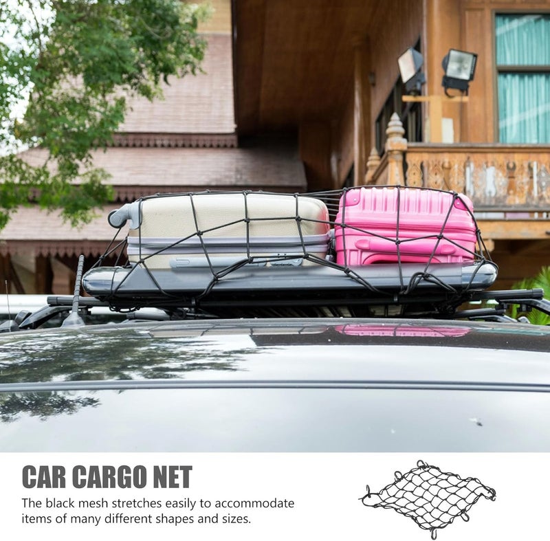 شبكة أمتعة Ciieeo من اللاتكس الأسود مقاس 40 × 40 سم مع 6 خطاطيف، شبكة شحن قابلة للتعديل لخزان الوقود منظّم تخزين خلفي للسيارة والدراجة النارية - Image 3