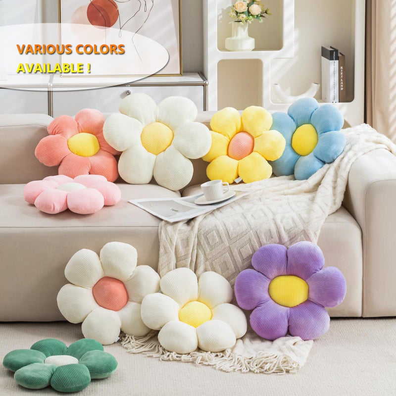 CANGHI وسادة زهرة Canghi - 3 PCS زهرة على شكل وسادة رمي 15.7 '' لطيف ديزي زهرة وسادة زهرة الجلوس الوسائد للبالغين الأطفال ديكور أريكة غرفة نوم المنزل (أبيض/أصفر/أرجواني 15.74 بوصة) - Image 3