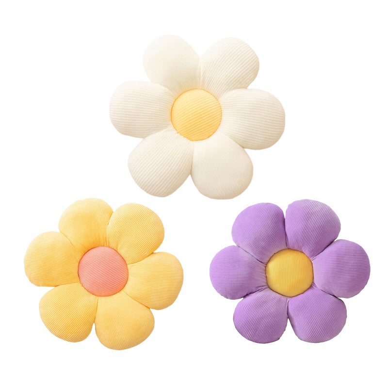 CANGHI وسادة زهرة Canghi - 3 PCS زهرة على شكل وسادة رمي 15.7 '' لطيف ديزي زهرة وسادة زهرة الجلوس الوسائد للبالغين الأطفال ديكور أريكة غرفة نوم المنزل (أبيض/أصفر/أرجواني 15.74 بوصة) - Image 1