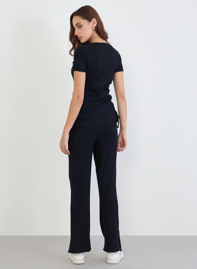 Styli Wide Rib Ruched T-Shirt and Joggers Co-Ords - Image 4