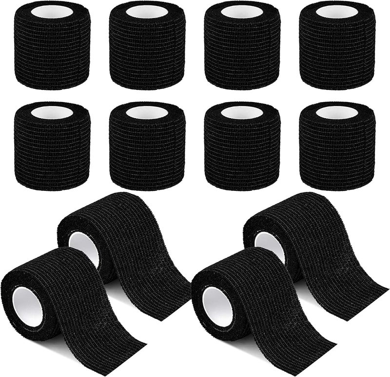 Mooerca 12 Pack Self Adherent Cohesive Wrap Bandages 2 Inches X 5 Yards, First Aid Tape, Elastic Self Adhesive Tape, Athletic, All Sports wrap Tape, Breathable Wound Tape, Bandage Wrap for Wrist, Ankle, Black