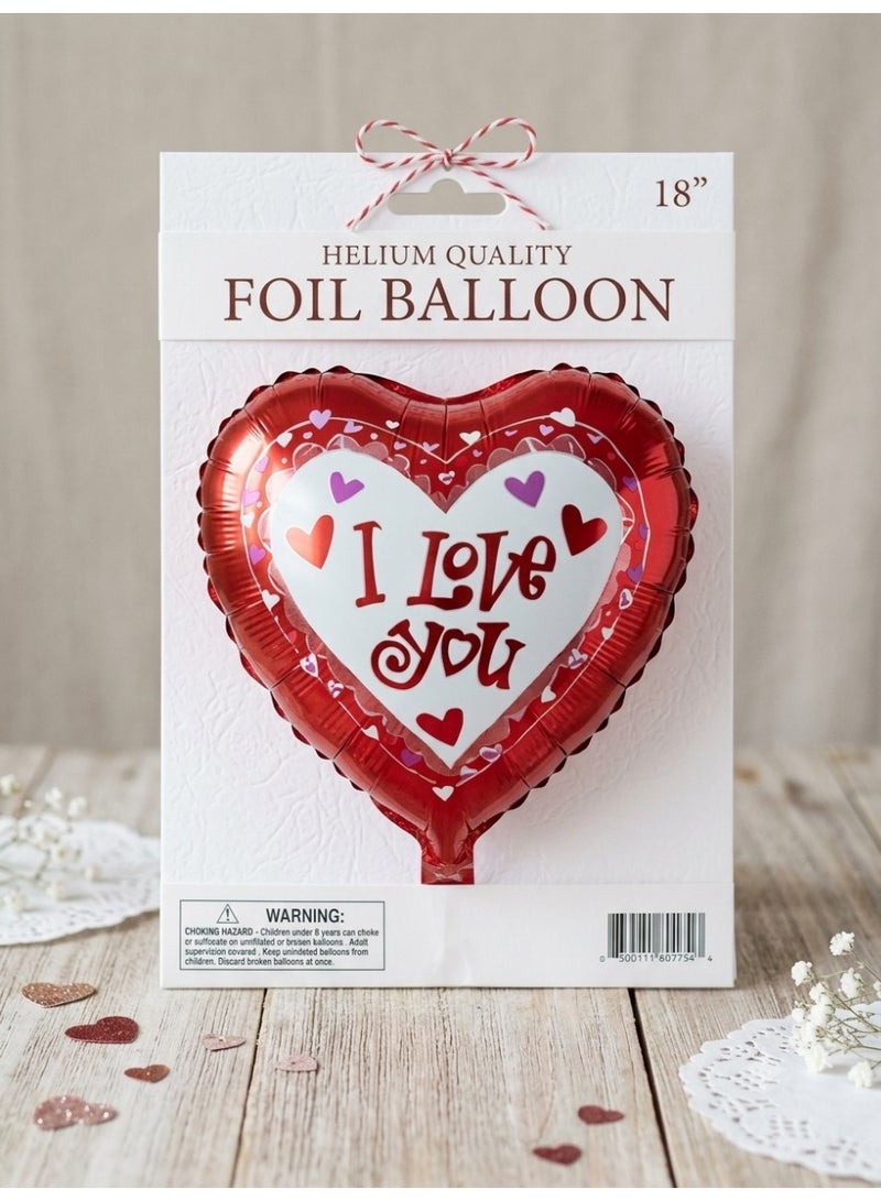 18-inch Red Heart Shaped Foil Balloon with "I Love You" Message - Image 1